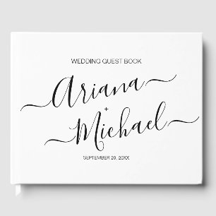 Minimalistisch Elegant script zwart-wit bruiloft Gastenboek