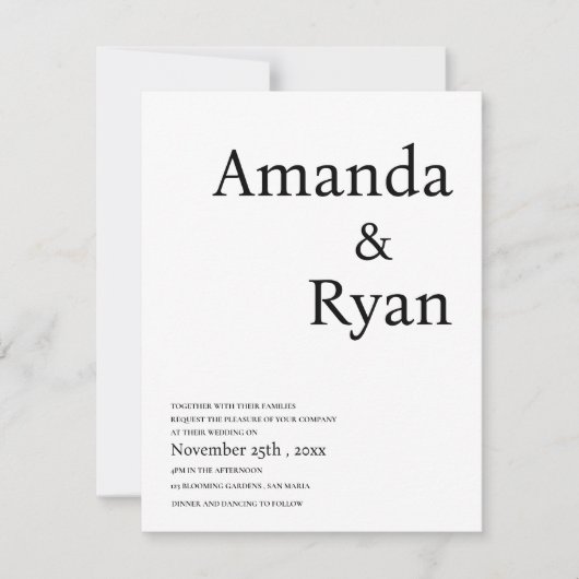 Minimalistisch Elegant Script Zwart-wit bruiloft Kaart (Voorkant)