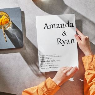 Minimalistisch Elegant Script Zwart-wit bruiloft Kaart