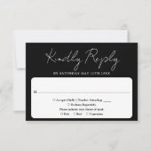 Minimalistisch Elegant Script zwart-wit bruiloft RSVP Kaartje (Voorkant)