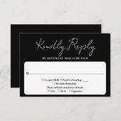 Minimalistisch Elegant Script zwart-wit bruiloft RSVP Kaartje (Voorkant / Achterkant)