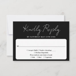 Minimalistisch Elegant Script zwart-wit bruiloft RSVP Kaartje