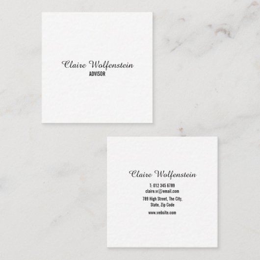 Minimalistisch Elegant Script Zwart-wit Vierkante Visitekaartje (Voorkant / Achterkant)