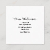 Minimalistisch Elegant Script Zwart-wit Vierkante Visitekaartje (Achterkant)