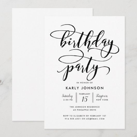 Minimalistisch elegant-script: zwarte feestdag kaart (Voorkant / Achterkant)