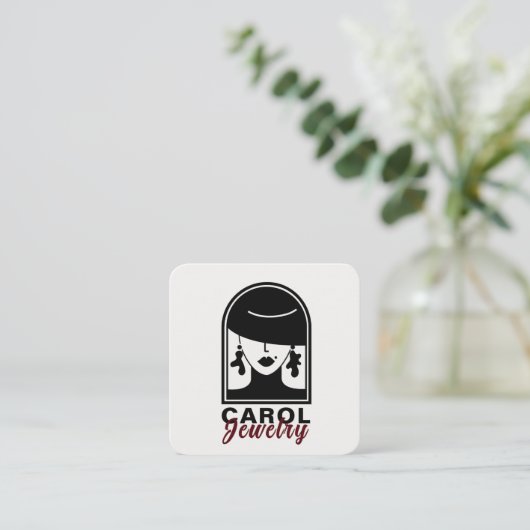 Minimalistisch Elegant Sieradenontwerper Zwart Log Vierkante Visitekaartje (Staand voorkant)