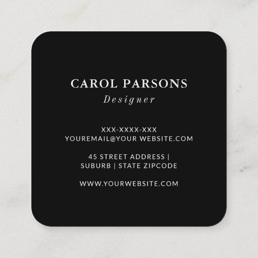 Minimalistisch Elegant Sieradenontwerper Zwart Log Vierkante Visitekaartje (Achterkant)