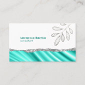 Minimalistisch elegant Silver blauwgroen bladconsu Visitekaartje (Voorkant)