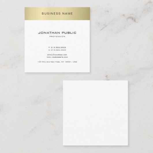 Minimalistisch elegant stijlvol design met gouden  vierkante visitekaartje (Voorkant / Achterkant)