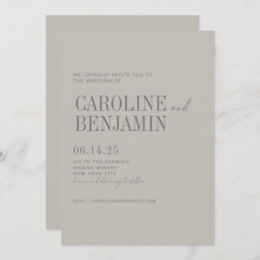 Minimalistisch Elegant Taupe Grey Script Weddensch Kaart (Voorkant / Achterkant)