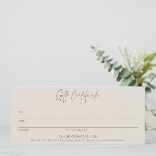 Minimalistisch Elegant Taupe Modern cadeaubon (Staand voorkant)