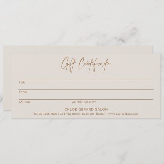 Minimalistisch Elegant Taupe Modern cadeaubon (Voorkant / Achterkant)