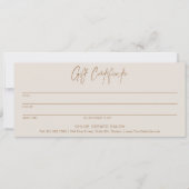 Minimalistisch Elegant Taupe Modern cadeaubon (Voorkant)