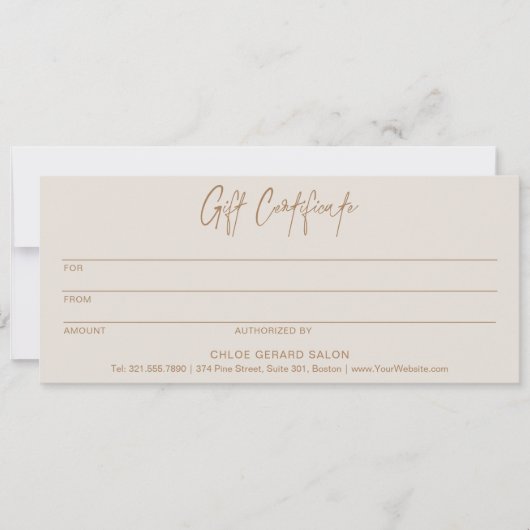 Minimalistisch Elegant Taupe Modern cadeaubon (Voorkant)