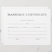 Minimalistisch Elegant Tekst Huwelijkscertificaat (Voorkant / Achterkant)