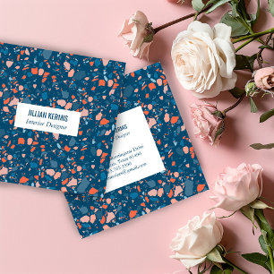 Minimalistisch Elegant Terrazzo Patroon Blauw Roze Vierkante Visitekaartje