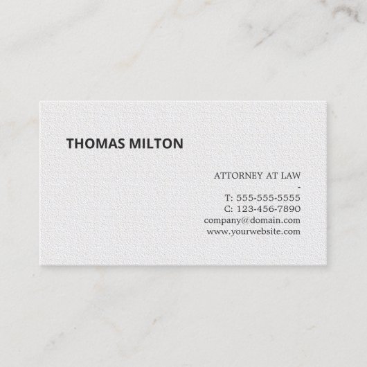 Minimalistisch Elegant Texture White Attorney in r Visitekaartje (Voorkant)