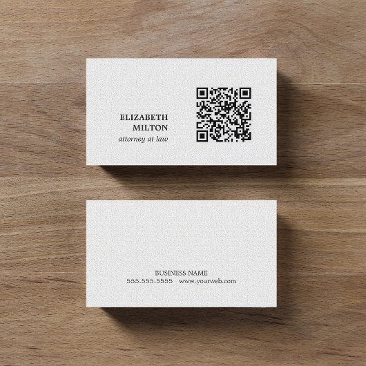 Minimalistisch Elegant Texture White QR code Attor Visitekaartje