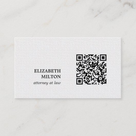 Minimalistisch Elegant Texture White QR code Attor Visitekaartje (Voorkant)