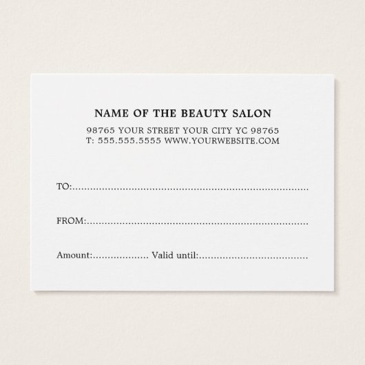 Minimalistisch elegant textuur White Beauty Salon Visitekaartje (Achterkant)
