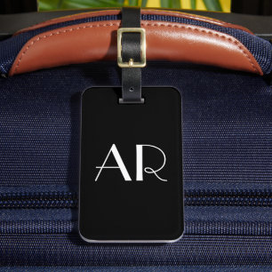 Minimalistisch Elegant Twee Monogram Initiaal Zwar Bagagelabel