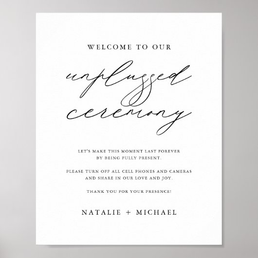 Minimalistisch Elegant Unplugged Wedding Ceremony  Poster (Voorkant)