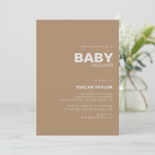 Minimalistisch elegant vormelijk bruin Baby shower Kaart (Staand voorkant)