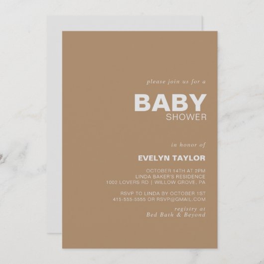 Minimalistisch elegant vormelijk bruin Baby shower Kaart (Voorkant / Achterkant)