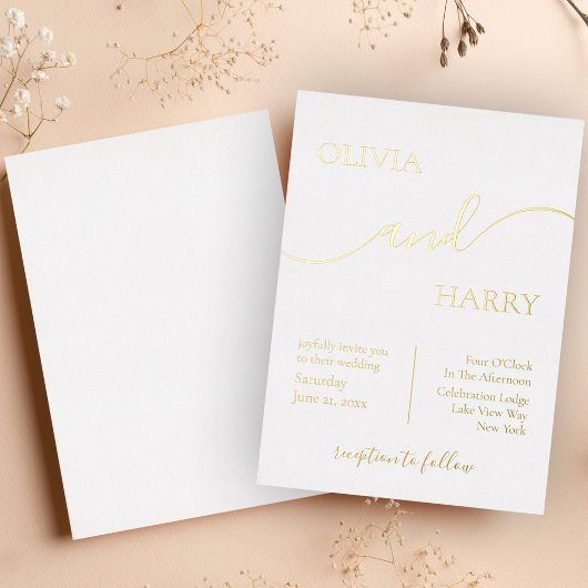 Minimalistisch Elegant Wedding Real Gold Folie Uitnodiging