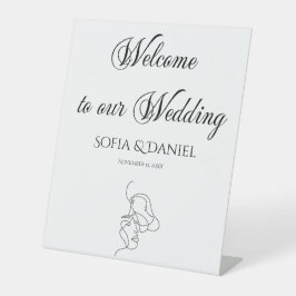 Minimalistisch Elegant Welkom op onze bruiloft Reclamebord Met Voetstuk