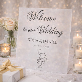 Minimalistisch  Elegant Welkom op onze bruiloft Reclamebord Met Voetstuk