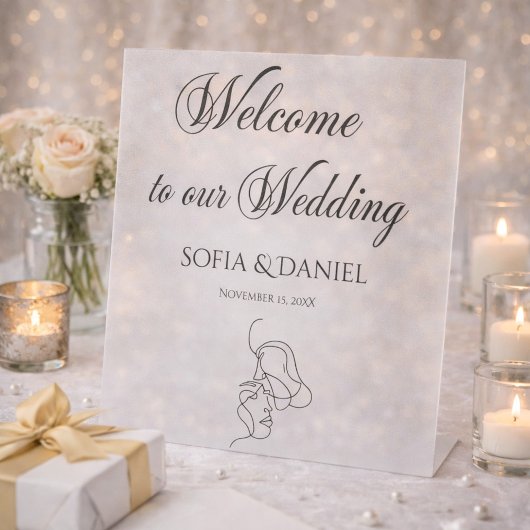 Minimalistisch  Elegant Welkom op onze bruiloft Reclamebord Met Voetstuk