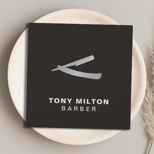 Minimalistisch elegant White Faux Silver Razor Bar Vierkante Visitekaartje