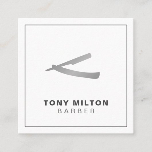 Minimalistisch elegant White Faux Silver Razor Bar Vierkante Visitekaartje (Voorkant)
