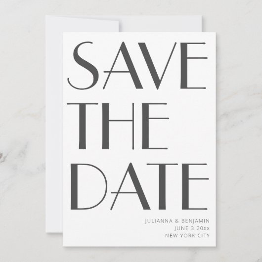 Minimalistisch Elegant White Grey Art Deco Wedding Save The Date (Voorkant)