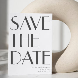 Minimalistisch Elegant White Grey Art Deco Wedding Save The Date