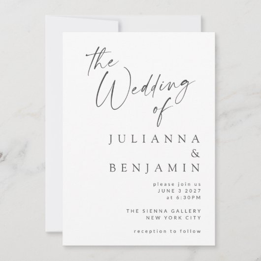 Minimalistisch Elegant White Modern Script Wedding Kaart (Voorkant)