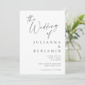 Minimalistisch Elegant White Modern Script Wedding Kaart (Staand voorkant)