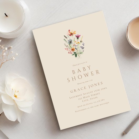 Minimalistisch Elegant Wildflower Baby shower Kaart