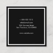 Minimalistisch elegant wit en zwart vierkante visitekaartje (Achterkant)