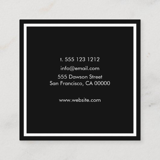 Minimalistisch elegant wit en zwart vierkante visitekaartje (Achterkant)