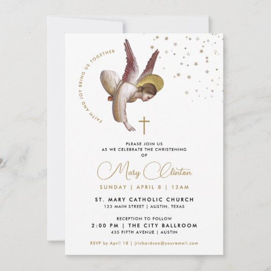 Minimalistisch Elegant Wit Goud Doop Engel Geloof Kaart (Voorkant)
