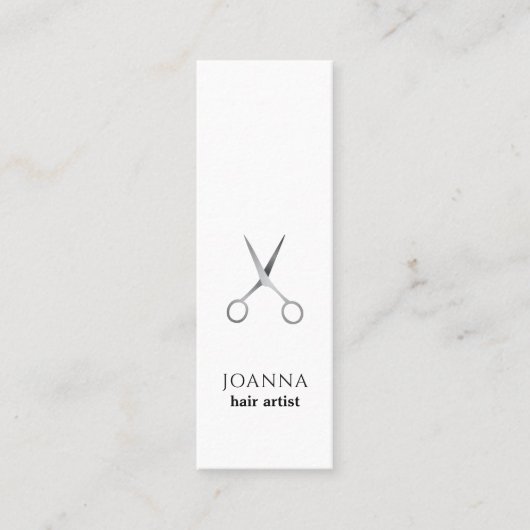 Minimalistisch Elegant Wit Zilveren Schaar Haar Mini Visitekaartje (Voorkant)