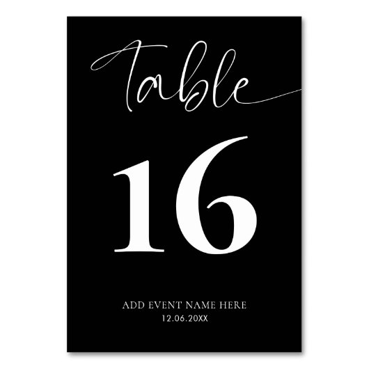 Minimalistisch Elegant Zwart Bedrijf Event Table S Kaart (Achterkant)