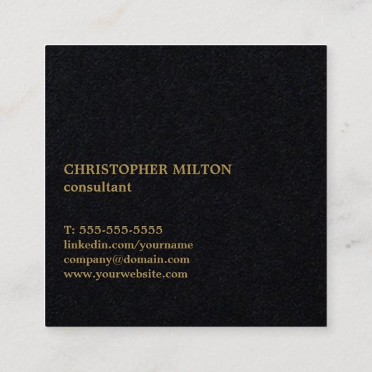 Minimalistisch Elegant Zwart Faux Gold Bold Consul Vierkante Visitekaartje (Achterkant)