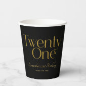 Minimalistisch Elegant Zwart Goud 21e Verjaardagsf Papieren Bekers (Voorkant)
