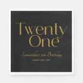Minimalistisch Elegant Zwart Goud 21e Verjaardagsf Servet (Voorkant)