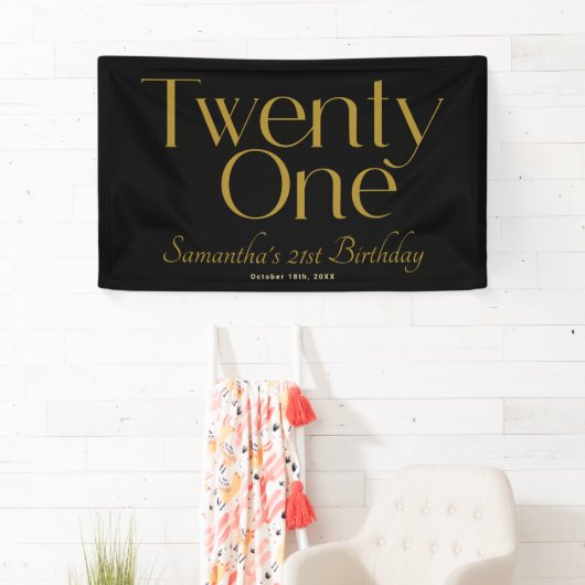 Minimalistisch Elegant Zwart Goud 21e Verjaardagsf Spandoek (Insitu)