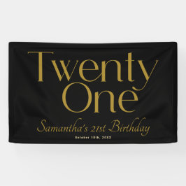 Minimalistisch Elegant Zwart Goud 21e Verjaardagsf Spandoek