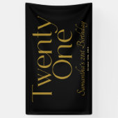 Minimalistisch Elegant Zwart Goud 21e Verjaardagsf Spandoek (Verticaal)